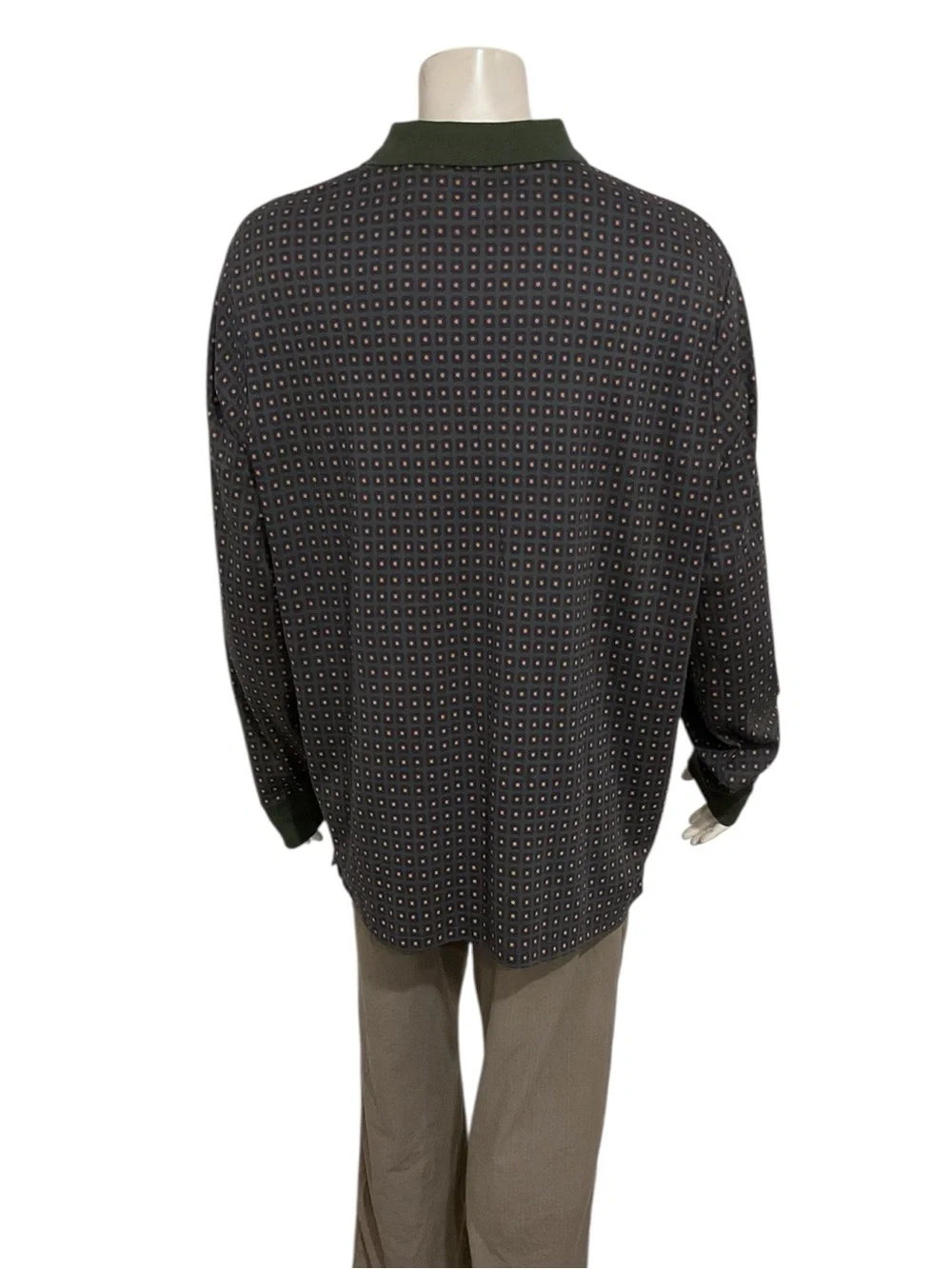 Ralph Lauren Dark Green & Black Long-Sleeve Polo Shirt with Micro Square Print